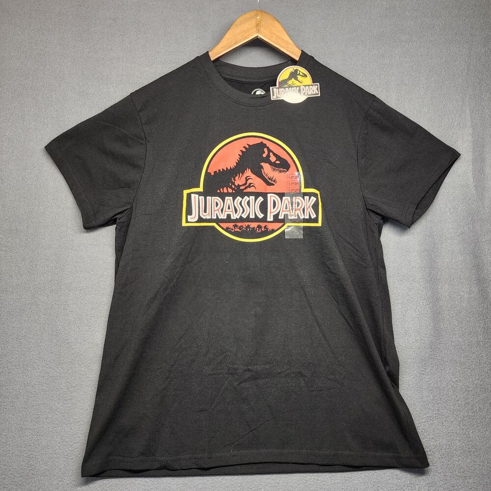 Jurassic Park Shirt Men Large Black Movie Logo Short Sleeve T Cotton Blend NEW
